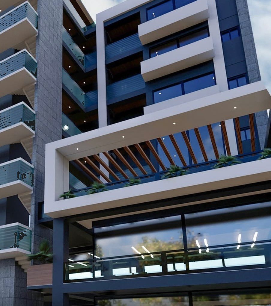 Gul Heights 2 by G & S Builders — balconies, the timber-screened terrace and the street-level arcade at Main Markaz D-17, Islamabad